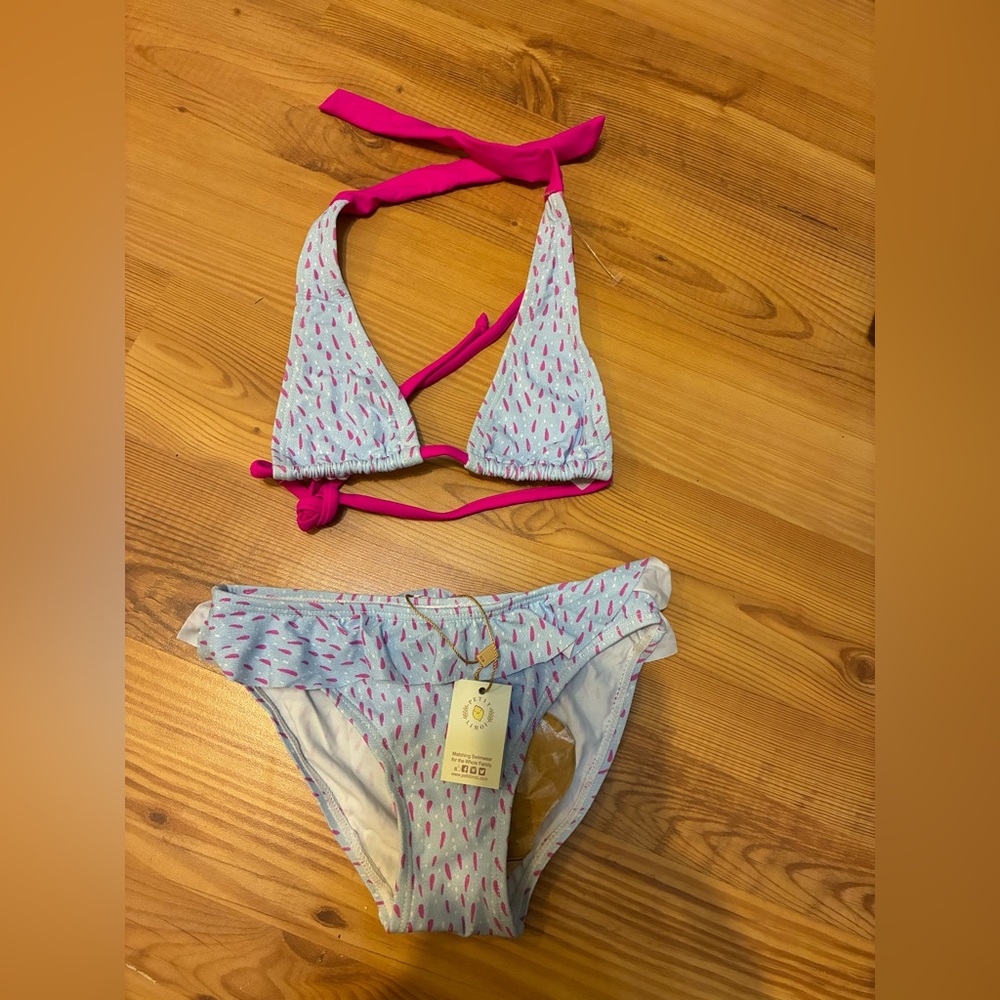 PETIT LIMOI designer baby Girl One Two-Piece Swimsuit Rain Collection NWT